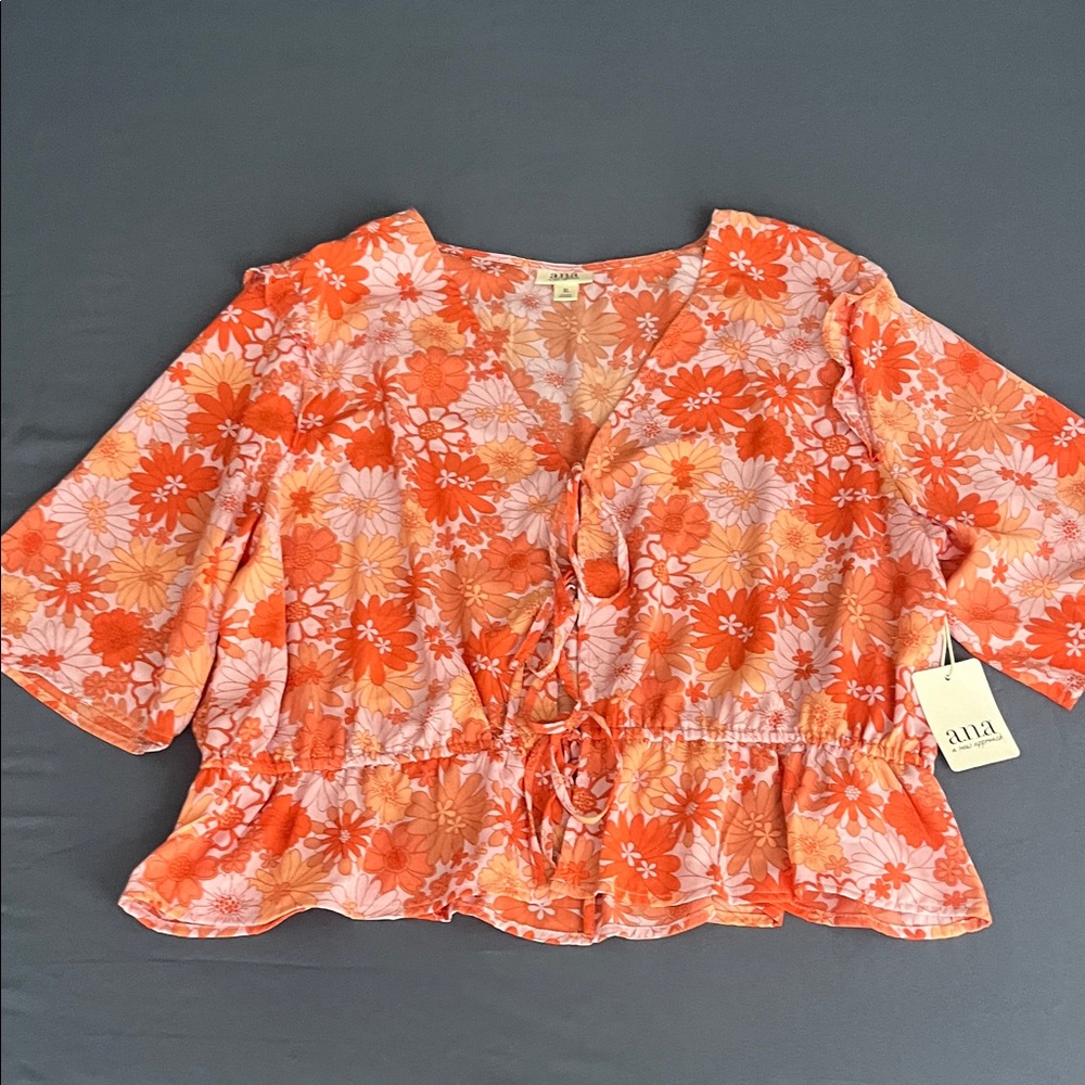a.n.a A new approach women's orange and pink Floral Blouse